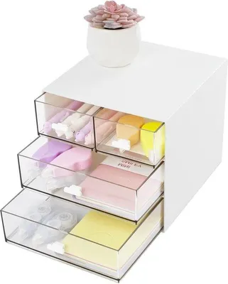 Produktbild von Famanu Organizer für Schreibtisch mit 4 Fächern - stapelbare Aufbewahrungsbox