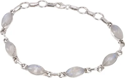 Produktbild von Indisches Boho Silber Armband - Mondstein, Weiß, SterlingSilber, 20*1 cm, Armreifen & Armbänder aus Silber
