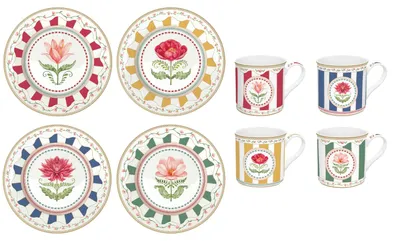 Produktbild von 8tlg Kaffeeservice FLOWERY Blumen Teller + Becher Porzellan Easy Life