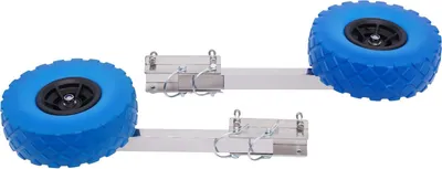 Zdjęcie produktu dla Koła transportowe do łodzi – tylne koła transportowe 25×7,6 cm – składane – stal nierdzewna – do pontonów/kajaków – transport na plaży – niebieskie