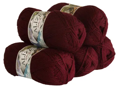 5 x 100g Strickgarn ALIZE BURCUM, 100% Polyacryl, 57 bordeaux rot