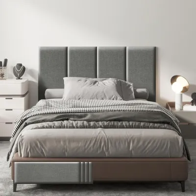 Productafbeelding van Wandpaneel met zachte bekleding, 60x30x3 cm, wandkussen, hoofdbord, zelfklevend, linnenlook, geschikt voor bed, sofa, slaapkamer, kantoor, donkergrijs