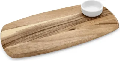 Produktbild von Servierset mit Dipschale - Akazienholz - 35 x 18 x 1,5cm - mit Porzellanschlale