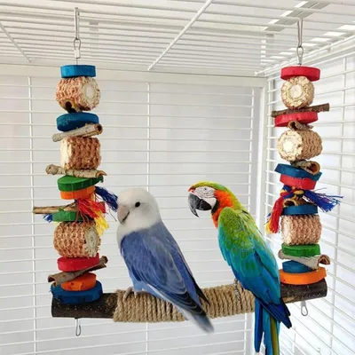 Produktbild von Vogelschaukel Sitzstange Kauspielzeug aus Naturholz für Sittiche und kleine Vögel