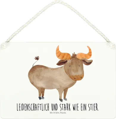 Produktbild von Mr. & Mrs. Panda Schild Sternzeichen Stier DIN A4 - Weiß - Geschenk, Wandbild Holz, Geburtstag April, Rind, wandtafel, Mai, Ochse, Türschild, holzbild