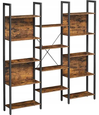 Produktbild von Bücherregal mit Doppelgestell im Industrie- und Loft-Stil aus rustikalem Holz