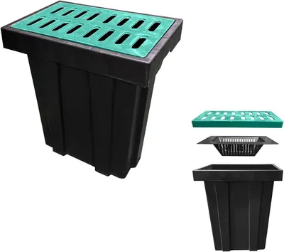 Productafbeelding van Opvangbak met rooster - Drainageput Vuilbak - Water Afvoeren - Praktische mand - Set van 3 stuks - Zwart Groen