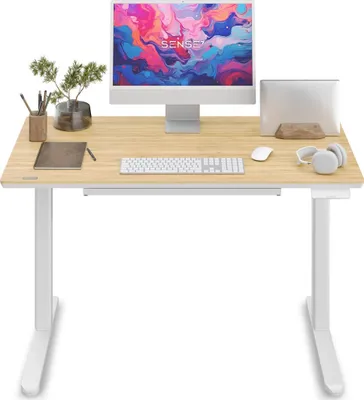 Immagine prodotto di SENSE7 NEWAI Scrivania regolabile in altezza, elettrica, 120x60 cm, bianca, in bambù, con cassetto, memoria, ergonomica, per l'ufficio a casa, scrivania per computer
