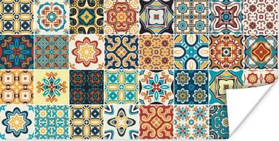 Produktbild von MuchoWow® Poster Blumen - Vintage - Muster - Blau - Orange 120x60 cm - Bild