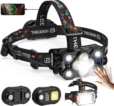 Image de Lampe frontale puissante de 50 000 lumens, étanche, recharge par USB, noire