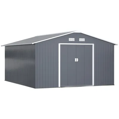 Produktbild von Outsunny Gerätehaus mit Fundament aus Metall, Kohlegrau, 340 x 386 x 200 cm