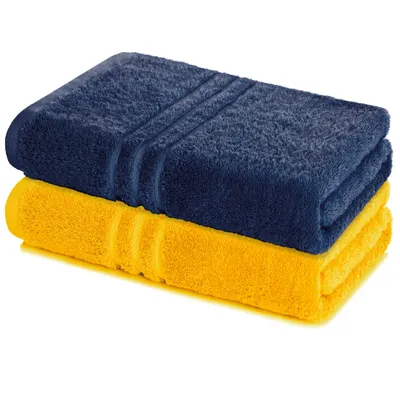 Produktbild von Lavea® 2er Set Saunatuch 80x200 cm, Saunahandtuch, 100% Baumwolle Frottier, saugstark, pflegeleicht 60°C, Elena, Navyblau & Rapsgelb