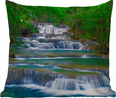Produktbild von MuchoWow® Outdoor Kissen - Wasserfall - Bäume - Natur - Dschungel - 45x45 cm - Wetterfest - Lounge Kissen - Fotokissen - Dekoratives Kissen