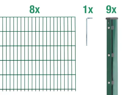 Immagine prodotto di Alberts 658205 Recinzione a doppio picchetto come set completo di 22 pezzi, plastificato, verde, altezza 203 cm, lunghezza 20 m
