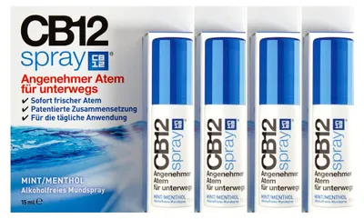 Produktbild von 4x CB12 Spray 15ml PZN: 12414534 Mundspray für frischen Atem Alkoholfrei