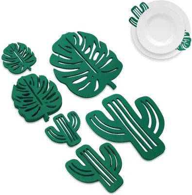 Imagen del producto de Protectores para ollas y sartenes de fieltro, 48 unidades, 6 tamaños, con forma de cactus y hojas, para la cocina