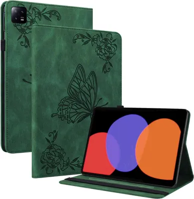 Obrázek produktu pro Pro Xiaomi Pad 6 / 6 Pro – zelené pouzdro na tablet z umělé kůže s motivem motýla
