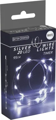 Produktbild von LED-Silberdrahtlichterkette, 20 LEDs, kaltweiß, Batterie, Innen, 1 m, Timer