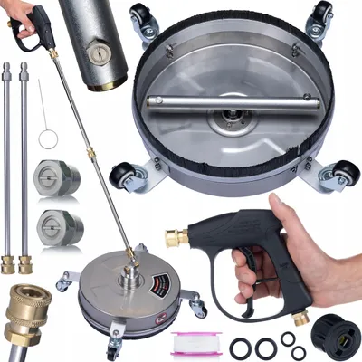 Produktbild von Reinigungsset Hochdrucklanze Ersatzteil – Mosmatic T-Racer Bürste 32 cm | 300 bar Pistole M22 Adapter | kompatibel mit Hochdruckreiniger Kärcher K2–K7