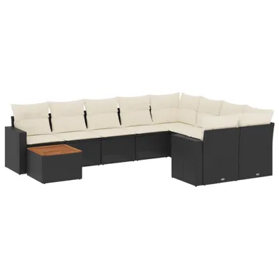Image de vidaXL Ensemble de 10 canapés de jardin avec coussins noir poly rotin