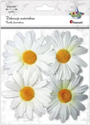 Produktbild von 3D-Stoffgänseblümchen, 75 mm, weiß, 4 Stück – Titanum