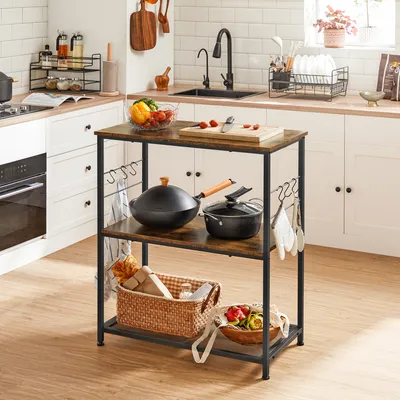 Produktbild von VASAGLE Küchenregal, 80x40x90 cm, Vintagebraun-Schwarz, Holzspanplatte, Stahl, 3 verstellbare Füße, Kippschutz, ALINRU-Kollektion, für Küche, Bücher & Pflanzen