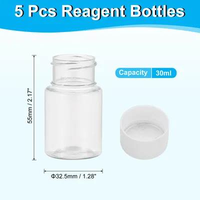 Produktbild von 5 Stš¹ck 30ml Kunststoff Flasche, PET Weithalsflasche Rundflaschen mit Schraubverschluss fš¹r die Lagerung von Laborwasser, Pillenflaschen Wasserprobenflaschen, transparent