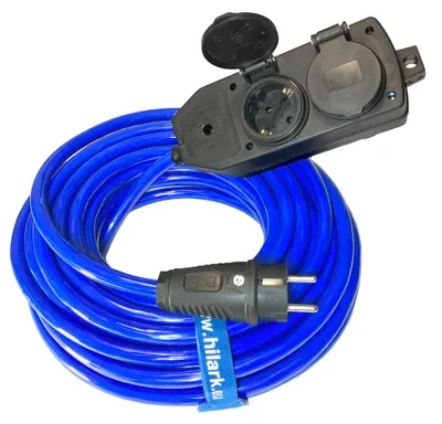 Image de Prolongateur en caoutchouc bleu H07BQ-F 3x2,5mm, rallonge multiprise SCHUKO noire, 20 mètres