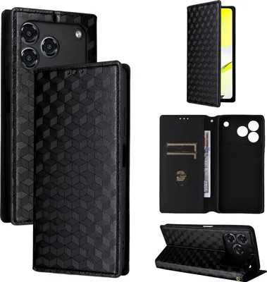 Produktbild von Für ZTE Blade A76 4G Cubic Design Flip Kunstleder Smart Wallet Hülle Schwarz