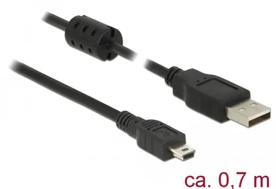 Produktbild von DeLOCK USB 2.0-A / USB mini-B 5pin - 0.70m, 0,70 m, USB A, Mini-USB B, Männlich/Männlich, Schwarz