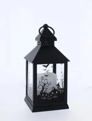 Produktbild von LED Laterne mit Kürbis schwarz - ca. 10,5 x 25 cm