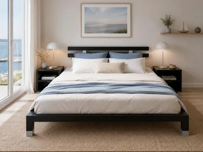 Produktbild von Doppelbett Futonbett Kiefer massiv 160x200 schwarz lackiert #4480