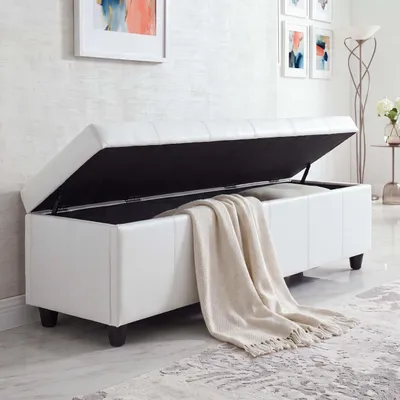 Imagen del producto de Cofre de almacenamiento Kriens XXL, de cuero, 180x45x45 cm, color blanco