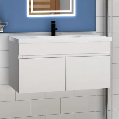Produktbild von Waschtisch mit Unterschrank 80cm BERGEN Badmöbel Set Weiß Waschbecken mit Unterschrank MDF Softclose