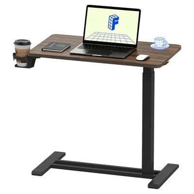 Zdjęcie produktu dla Stolik pomocniczy FLEXISPOT, regulowany na wysokość, w kształcie litery C, stolik na laptopa z kółkami, wysokość 66–106 cm, stolik nocny, do łóżka i sofy, kolor brązowy