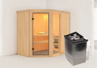 Produktbild von Karibu Sauna Innensauna Fiona 1 Eckeinstieg Ofen 9 kW integr. Strg  196x151x198 cm ohne Dachkranz