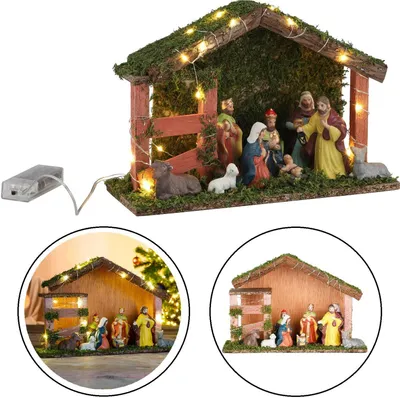 Produktbild von HI Weihnachtsdeko Weihnachtskrippe LED Beleuchtet Holz