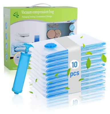 Productafbeelding van Set van 10 vacuümzakken voor dekbedden, afmetingen 80x60 cm, met handpomp, BPA-vrij
