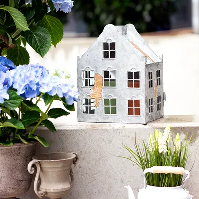 Produktbild von Metalles Teelichthaus Lichthaus Vintage Fensterdeko Weihnachtsbeleuchtung Shabby-Chic Kerzenhalter H26cm
