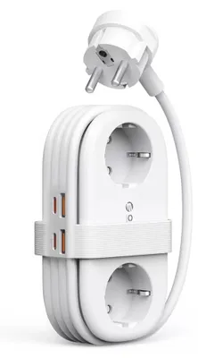Zdjęcie produktu dla Orico AP3, listwa zasilająca GaN 65W, 6 w 1 (2 gniazda sieciowe + 2 porty USB-A + 2 porty USB-C) – biała