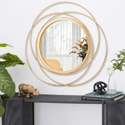 Image de Miroir rond doré, 60x60 cm, décoration murale en fer, idéal pour le salon ou la chambre