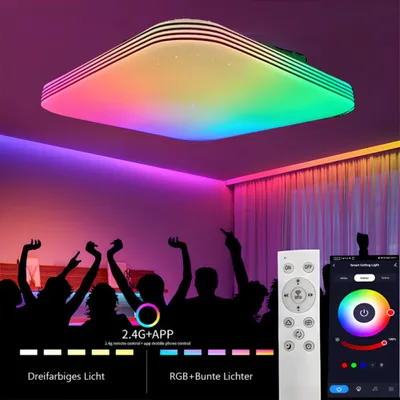 Productafbeelding van AIORBER 36W LED RGB plafondlamp, met zacht licht, inclusief afstandsbediening, dimbaar, energiebesparend, geschikt voor woonkamer en slaapkamer, afmetingen 28x28x5 cm