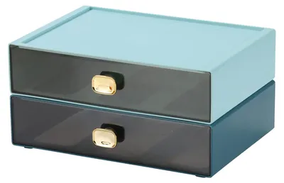 Stapelbarer Schreibtisch-Organizer, 2 große Schubladen, Blau & Cyan