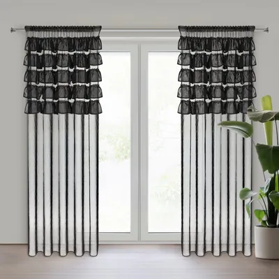 Zdjęcie produktu dla Eurofirany 453871, Przezroczysty, Czarny, Monochromatyczny, Poliester, Wiszący hak, 70 g/m²