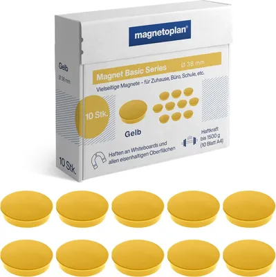Produktbild von magnetoplan Rundmagnet "Basic" 38 mm gelb 10 Magnete