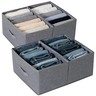 Produktbild von Kleiderschrank-Organizer, geeignet für Pullover, Handtücher und andere Aufbewahrungsgegenstände - Set mit 2 großen Aufbewahrungsboxen - Faltbare, waschbare, extra große Boxen für den Kleiderschrank