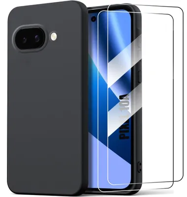 Image de Coque + 2 Verres Trempés pour Google Pixel 10a, Silicone Souple Doux Anti-Rayures Antichoc - Noir