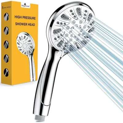 Obrázek produktu pro Sprchová hlavice s vysokým tlakem, úsporná, 5 proudů, chromovaná, stříbrná