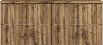 Produktbild von Badezimmer Doppelwaschtischunterschrank mit 120 cm Breite in Eiche mit gerillter Front, 4 Schubladen - CALURI-140