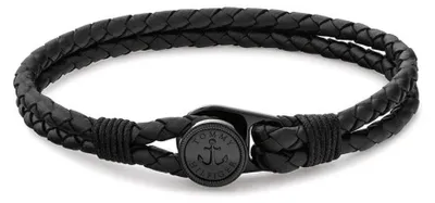 Productafbeelding van Zwarte lederen armband, nautisch model, 2790693 - Lengte: 17,5 cm